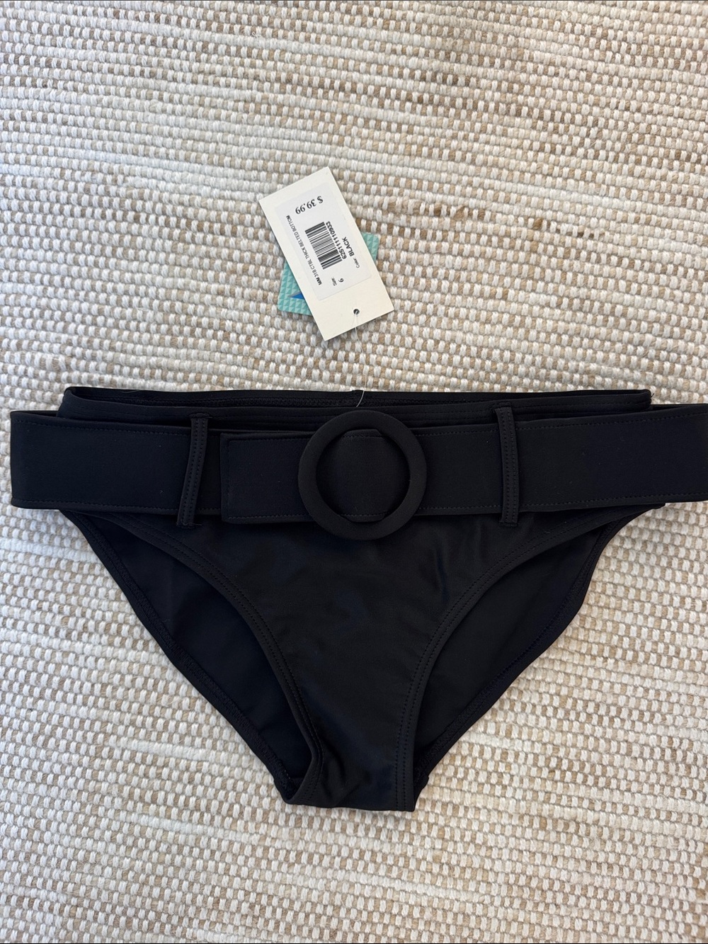 NWT Bikini Bay M/M 31B CTBL Black Thick Belted Bottom Size 6
